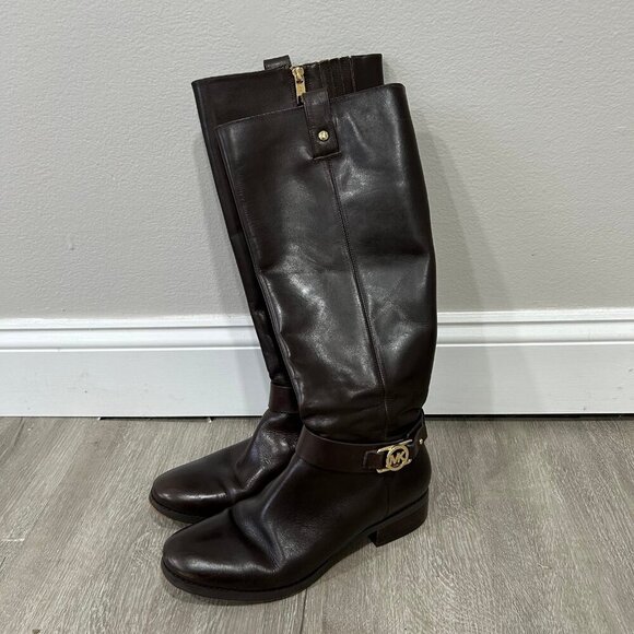 Michael Kors Brown Leather Zip Up Knee High Riding Boots Women’s Size 9.5 - Picture 3 of 8